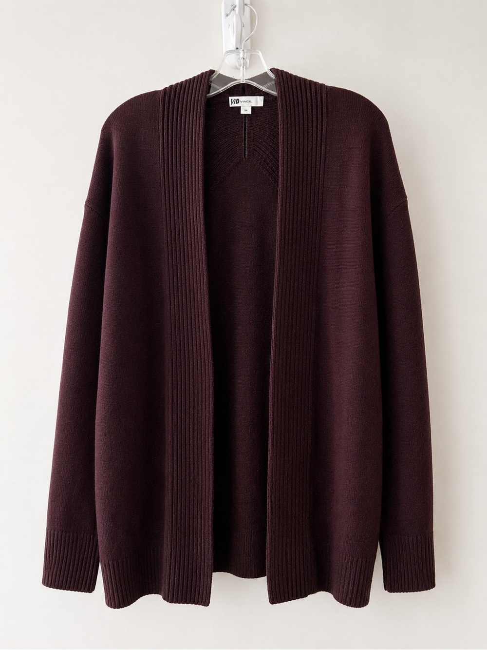 NWOT Vince Wool Cashmere Open Front Cardigan Sweater Burgundy Plum Size Medium